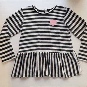 NWT H&M Striped Knit Peplum Heart Top Black Grey Pink 2-3Y